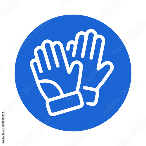 Protective Gloves Icon Safe Hands Symbol in Blue Circle, Safety Gear for Industrial Workplace