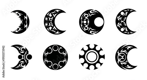 Tribal Moon Phases and Celestial Ornaments Vector Set