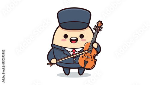 A cute cartoon potato character wearing a professional uniform and playing a brown wooden violin Vector