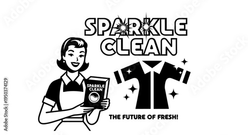 Retro Woman with Sparkle Clean Detergent Box and Sparkling Shirt