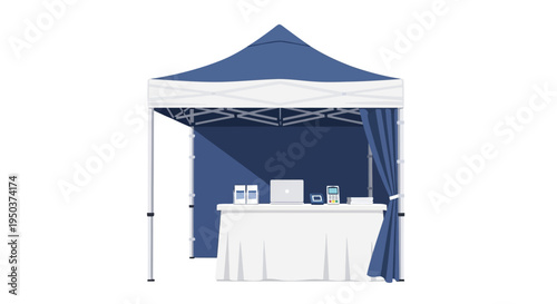 Outdoor Market Stall with Laptop and Payment Terminal