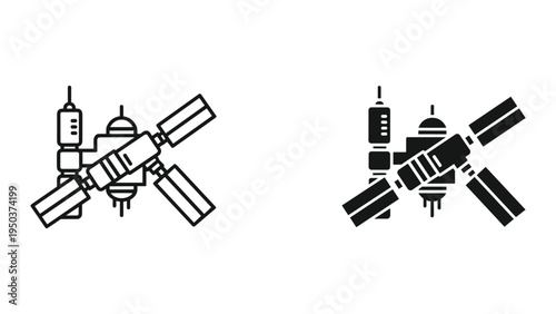 Space Station Icon Set: Line Art and Silhouette for Orbit, Science, and Technology Concepts