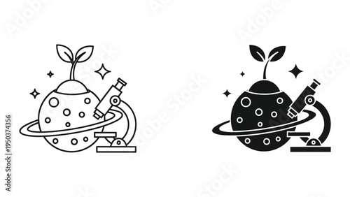 Science Planet with Sprout and Microscope Icon, Symbolizing Research, Growth, and Discovery