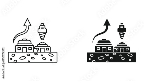 Oil Rig Exploration and Extraction Icons: Drilling, Extraction, and Growth