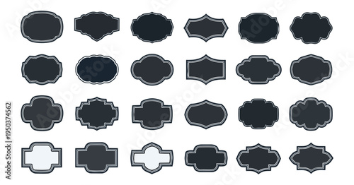 Set of decorative badge shapes isolated on black background