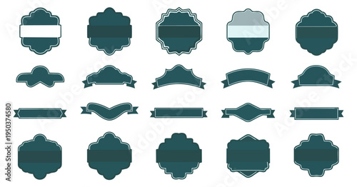 Set of decorative teal ribbon banners on black background vector illustration