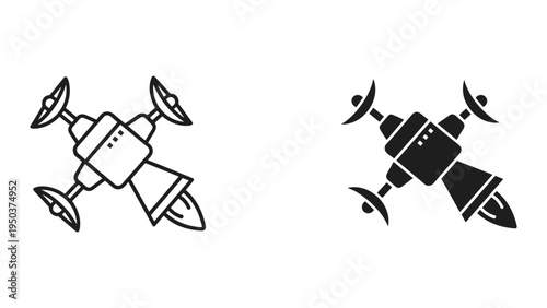 Drone and Satellite Icons: Vector Graphics for Technology and Space Exploration