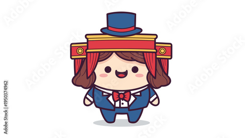 A cute cartoon character wearing a top hat and a formal suit standing against a white background Vector