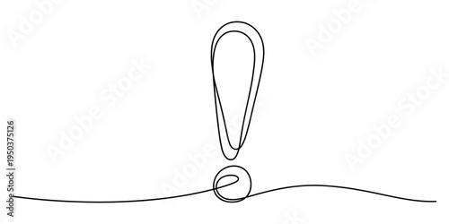 A single continuous line drawing of an exclamation mark symbol representing attention and warning