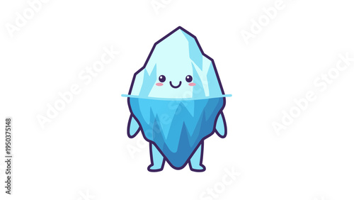 A cute cartoon illustration of a smiling blue iceberg character with arms and legs on white background Vector