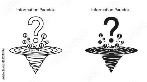 Information Paradox conceptual illustration with question mark and funnel vortex of data