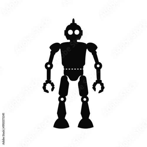 Silhouette of a friendly robot in black and white vector illustration,A black and white vector illustration of a friendly robot silhouette
