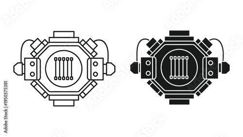 High Power LED Chip Module with Heat Sink, Outline and Silhouette Icons