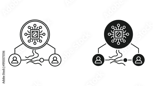 Artificial Intelligence Network Connecting People and Technology, AI Chip Symbol with User Icons