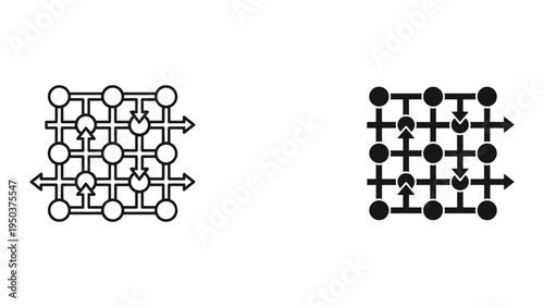 Abstract Grid Network with Arrows Showing Flow and Connections - Icon Set