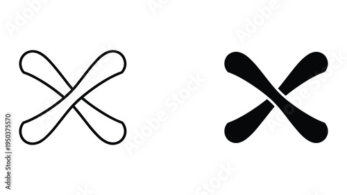 Two stylized X marks, one outline and one solid black, representing crossing or cancellation symbols