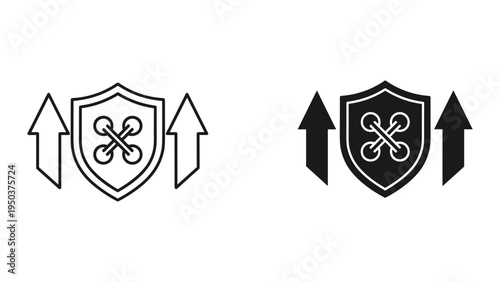 Drone Security Shield with Up Arrows Icon Set - Protection and Safety Concept