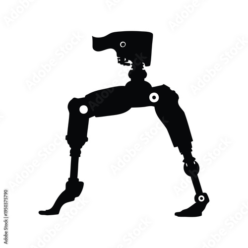 Silhouette of a futuristic robot walking vector illustration,A black and white vector illustration of a futuristic robot walking with detailed joints and limbs