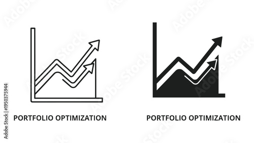 Portfolio Optimization Growth Chart Icons: Line and Solid Black - Business Finance Concept