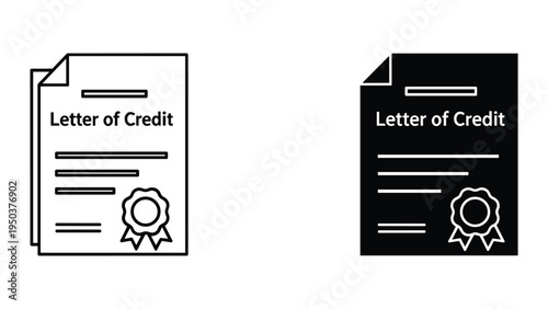 Letter of Credit Icon in Black and White Line Art and Silhouette Styles