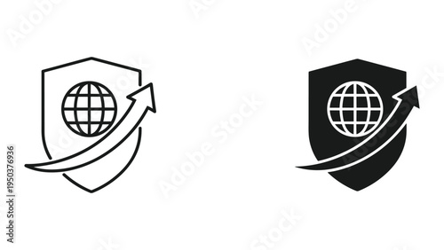 Global Security Shield with Upward Arrow Icon - Internet Protection and Growth