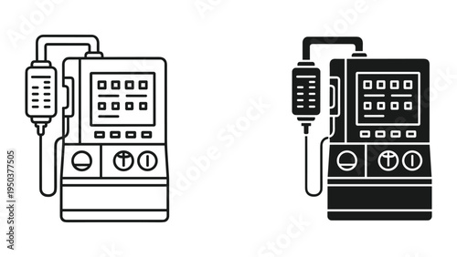 Infusion pump and IV bag icon set - medical equipment, healthcare, treatment