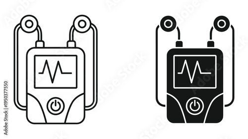 Electrocardiogram ECG Monitor Device Icon with Heartbeat Line and Power Button | Medical Healthcare Technology
