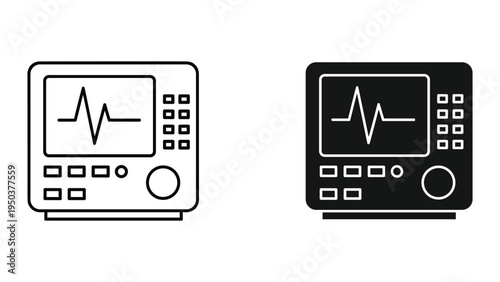 ECG Machine and Monitor Icon Set - Heartbeat, EKG Waveform, Medical Device Icons