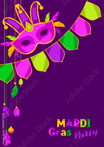 Mardi Gras party background. Carnival illustration for traditional holiday or festival.