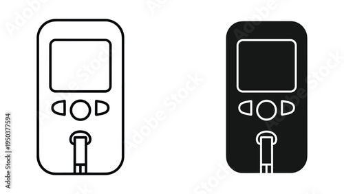 Blood Glucose Meter Icon Set: Line Art and Solid Silhouette