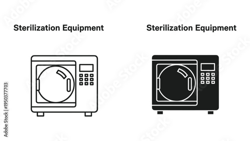 Two Styles of Sterilization Equipment Icons: Line Art and Solid Silhouette