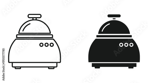 Outline and Silhouette Icons of a Desk Bell or Service Bell on White Background