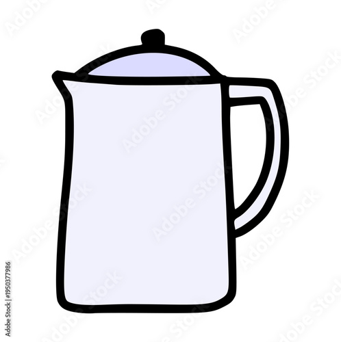 hand drawn french press coffee maker, wax crayon texture doodle kitchenware element for cafe, morning brewing, or breakfast concept