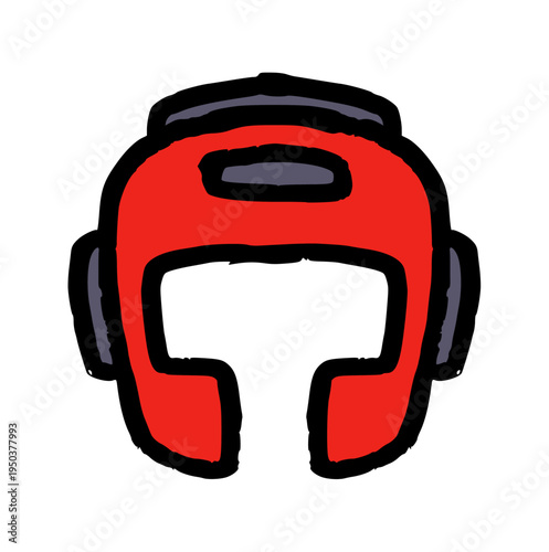 boxing headgear helmet, hand drawn crayon style, rough wax texture doodle sports gear for combat, protection, or sparring concept