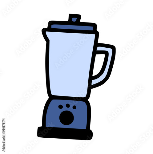 Electric kitchen blender, hand drawn doodle style appliance for making smoothie, juice, and healthy drink mixing concept