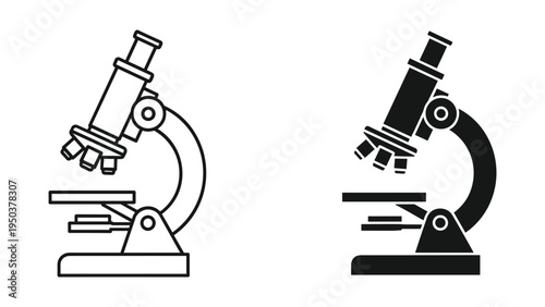 Microscope Icons: Line Art and Silhouette for Scientific Research, Biology, and Education