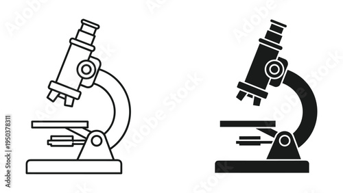 Microscope icons: outline and solid silhouette for science, research, and education