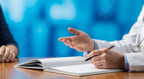 Doctor Explaining Medical Report With Pen During Patient Consultation In Modern Office Environment