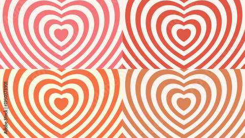 Retro Background with heart. Monochrome horizontal background of heart shaped tunnel. Vector illustration.