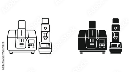 Scientific Laboratory Equipment Icons: Line Art and Silhouette, Technology, Research, Innovation