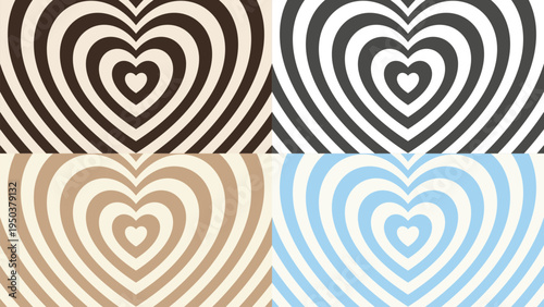 Retro Background with heart. Monochrome horizontal background of heart shaped tunnel. Vector illustration.