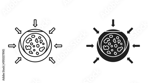 Petri Dish with Cells and Arrows Symbolizing Growth or Testing