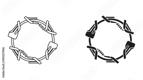 Round Frame Icon Set: Carabiner and Snap Hook Border Designs