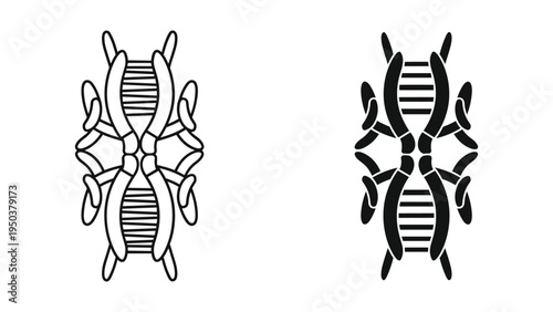 DNA double helix abstract symmetrical symbol in outline and solid black