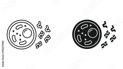 Cell Biology Microorganism or Bacteria Icon Set - Line Art and Solid Fill Illustrations