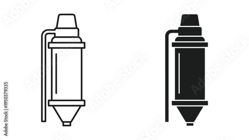 Industrial silo, hopper, tank, and equipment icon set, outline and filled silhouette