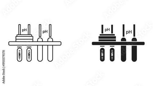 pH Meter Icon Set, Science Laboratory Equipment, Chemistry Test Tubes, Digital Measurement