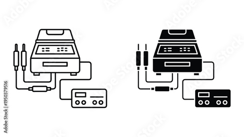 Tattoo Machine Power Supply and Grip Set Icon - Line Art and Silhouette Vector Illustration