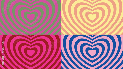 Retro Background with heart. Monochrome horizontal background of heart shaped tunnel. Vector illustration.