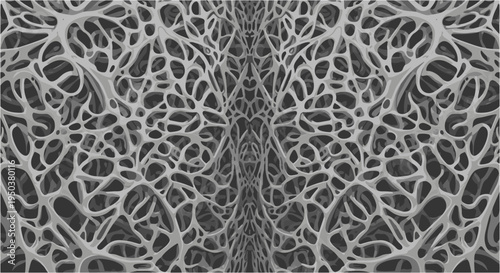 Intricate abstract network pattern resembling organic structures or neural pathways, creating a complex and visually engaging background.